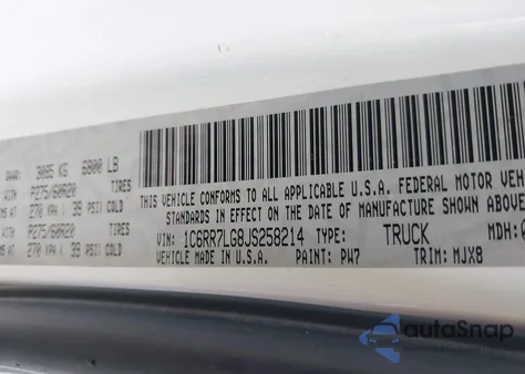 2018 Ram 1500 Big Horn 4X4 5'7 Box z USA, uszkodzony, nr VIN 1C6RR7LG8JS258214